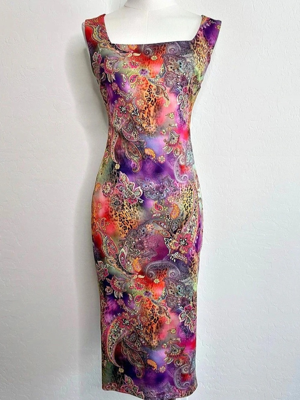 Y2K Square Neckline Paisley Print Midi Dress